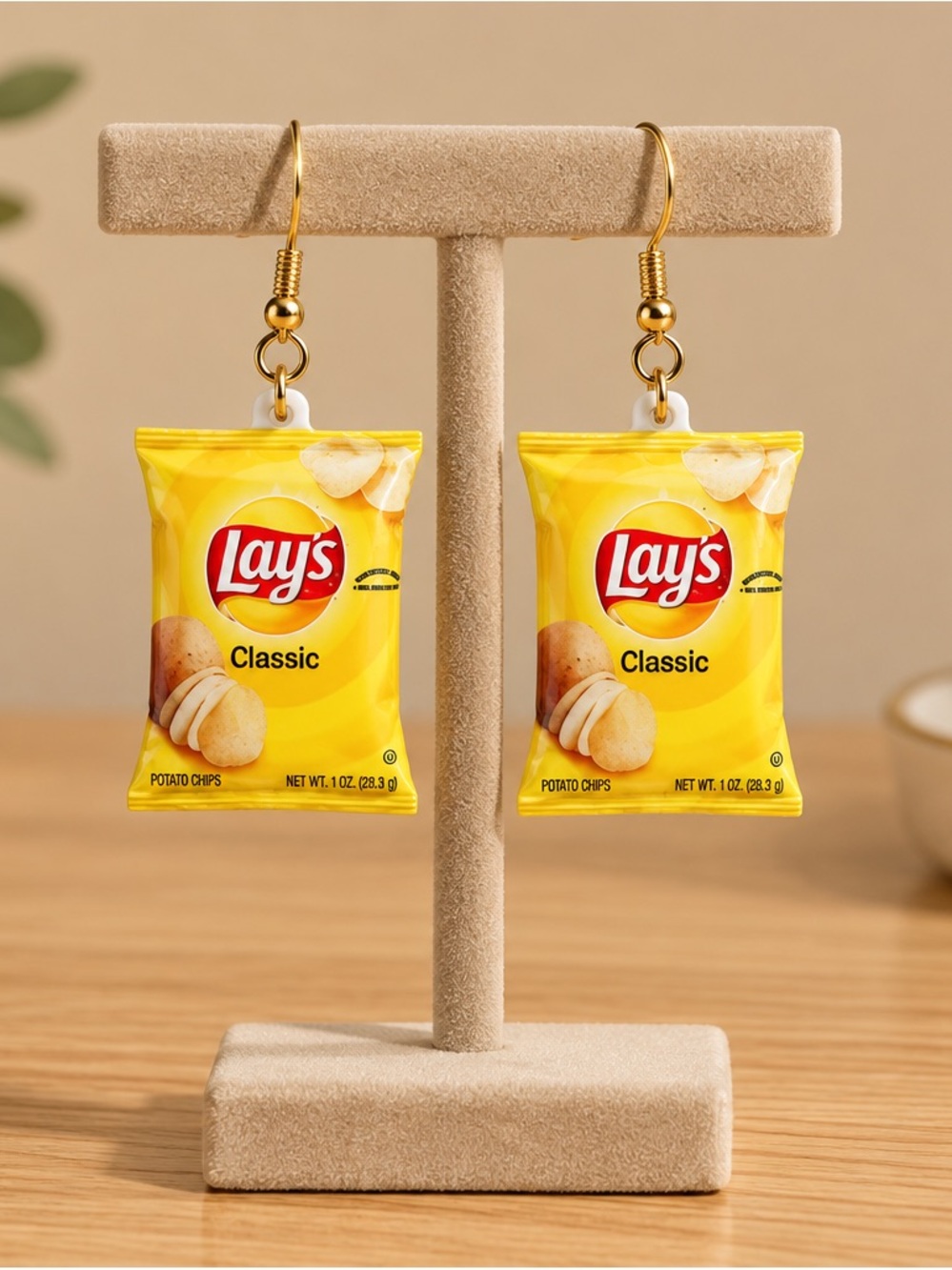 Fashion Jewelry Yellow Snack Bag Dangle Earrings